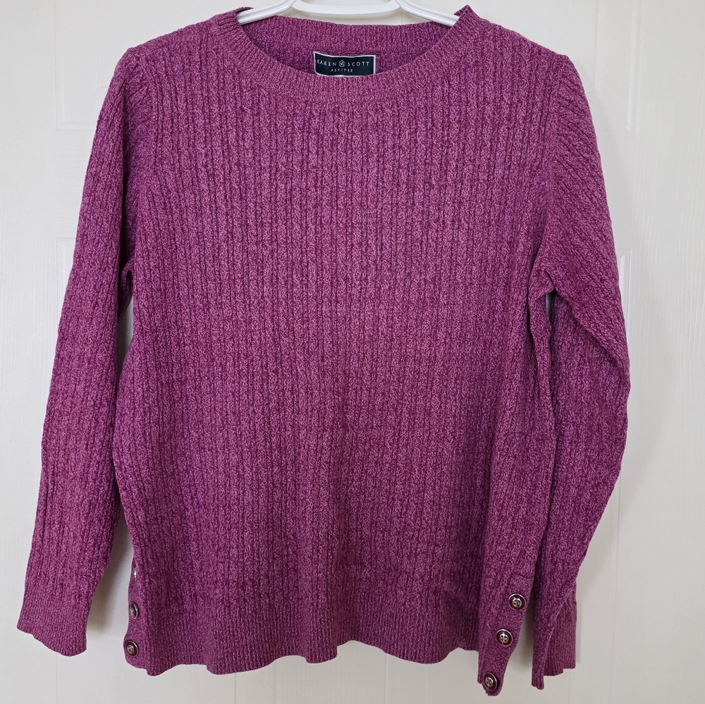Karen Scott Petites Sweater with Button Accents, Large, Purple